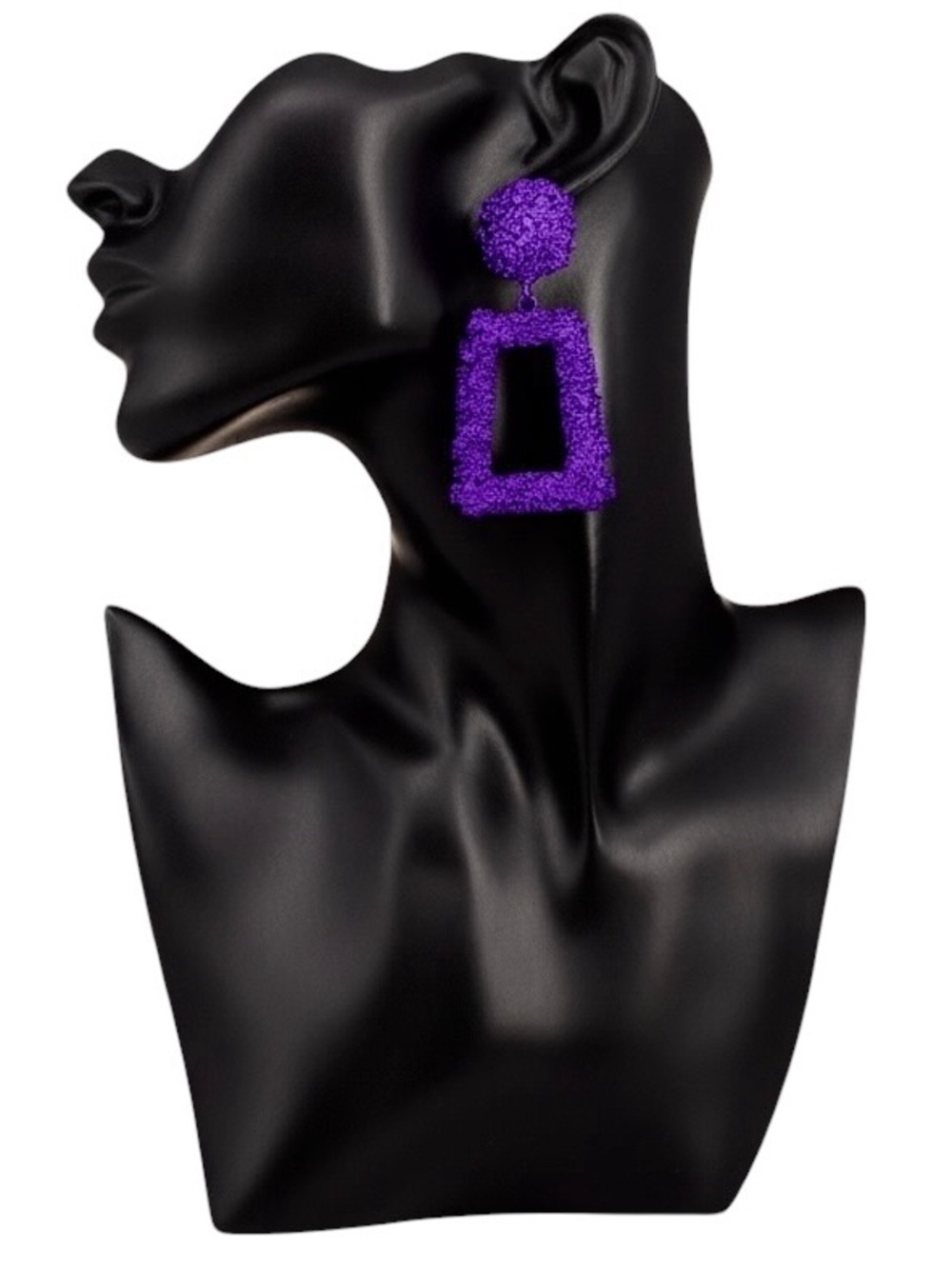 (NWT) Textured Purple Post Back Metal Open Trapezoid Knocker Earrings